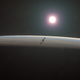 An artist’s depiction of the EnVision orbiter over Venus.
